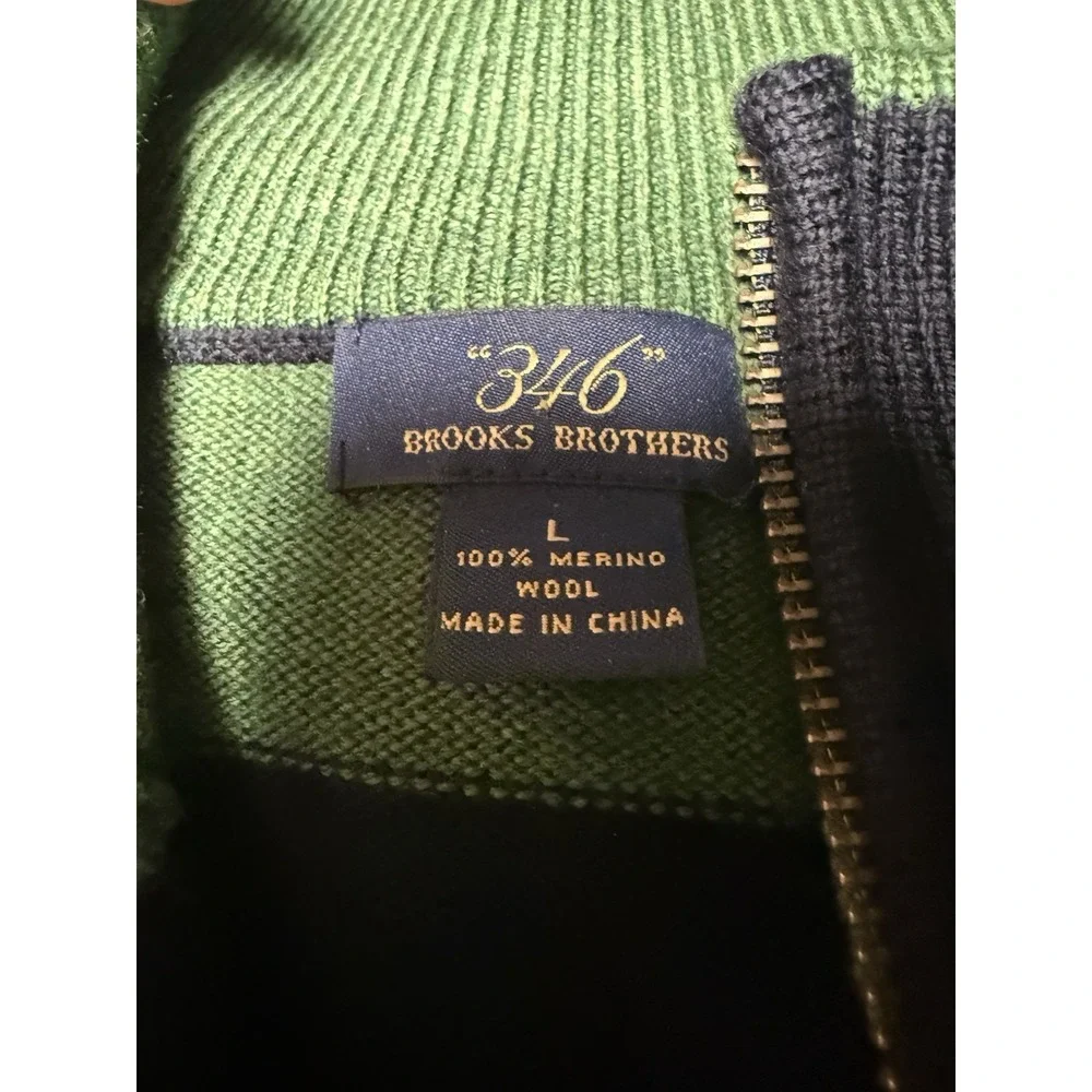 Brooks Brothers 364 Merino Wool Green Blue 1/4 Zip Sweater‎ Preppy Size Large
